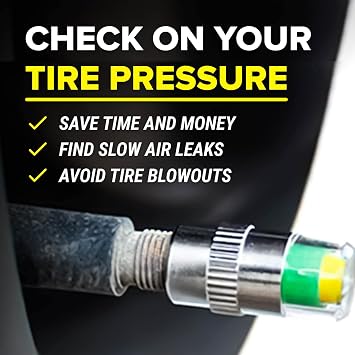 Airmoto Tire Pressure Caps, Easy 3 Color Tire Pressure Monitor Valves, 4pcs