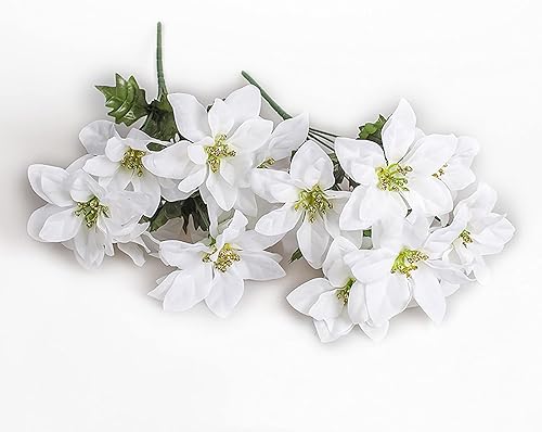 Miniatura 7 de 6 flores de Pascua artificiales de Navidad, ramo de nochebuena dorada, estambres dorados, arreglos florales para decoración de Navidad en interiores