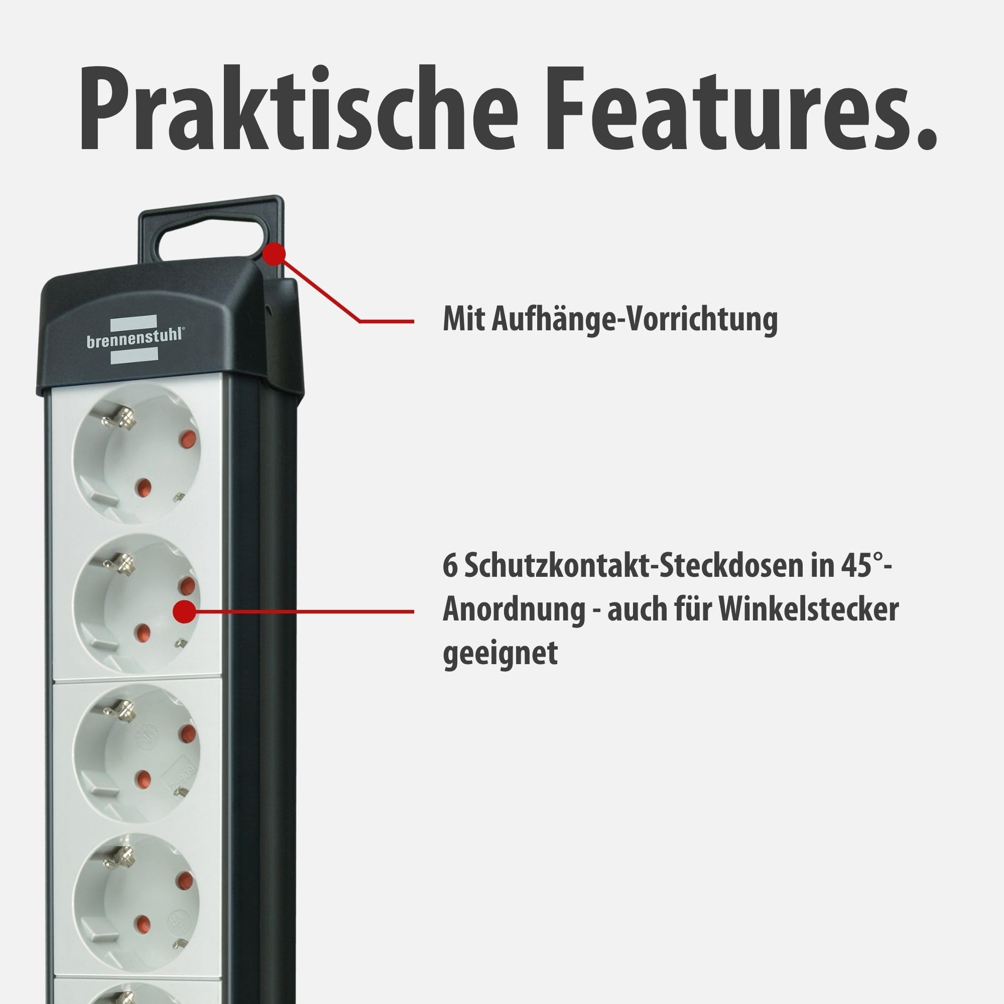 Brennenstuhl Premium-Line regleta de enchufes con 6 Tomas de Corriente (Cable de 5m, con Interruptor, montable, Fabricado en Alemania) Negro/Gris (Paquete de 2)