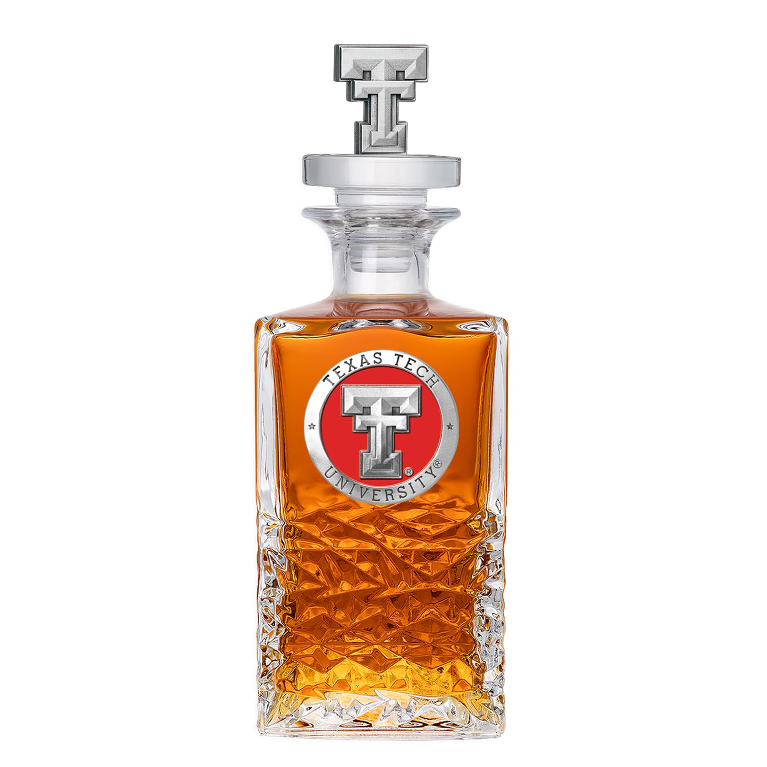 Texas Tech Heritage Decanter with 3D Stopper | 25 OZ Liquor Pourer | Expertly Crafted Pewter Glass