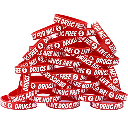 30 Red Youth Size Live Drug Free Bracelets - Red Ribbon Week Wristbands