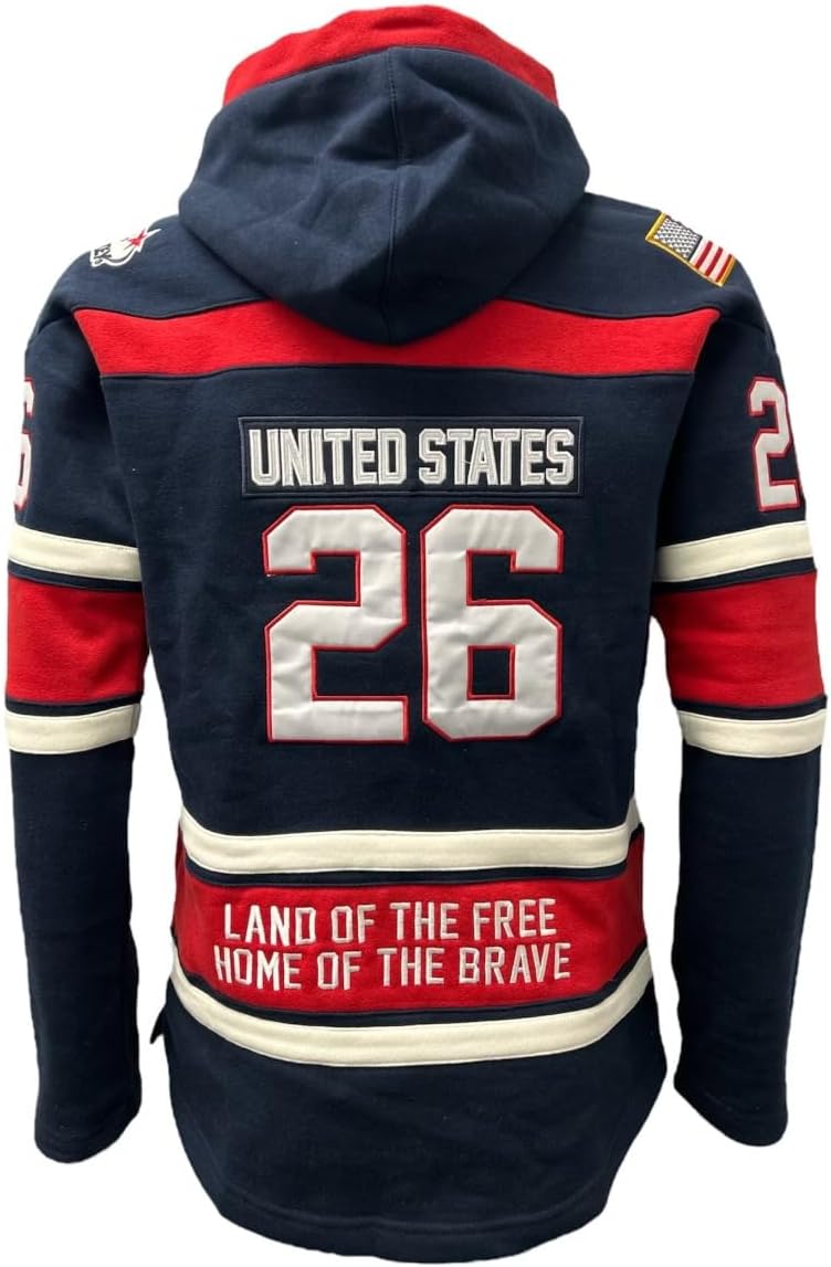 US Hockey Shield Logo Official Embroidered Navy Lace Hoodie - Adult - Image 2