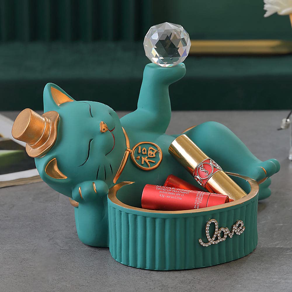 UDRJU Statua Decorativa Caja De Almacenamiento Creativa para Gatos con Bola De Cristal, Decoración del Hogar-A