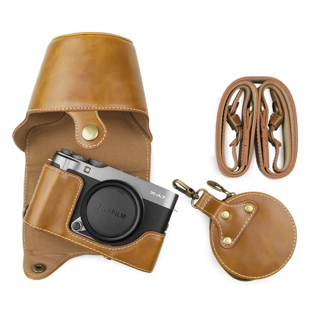 kinokoo Fuji XA3 XA5 XA7 Case, Camera Case Compatible for Fujifilm X-A3 X-A5 X-A7 Camera with 15-45mm Lens - PU Leather Camera Case with Shoulder Strap & Storage Pocket - Brown
