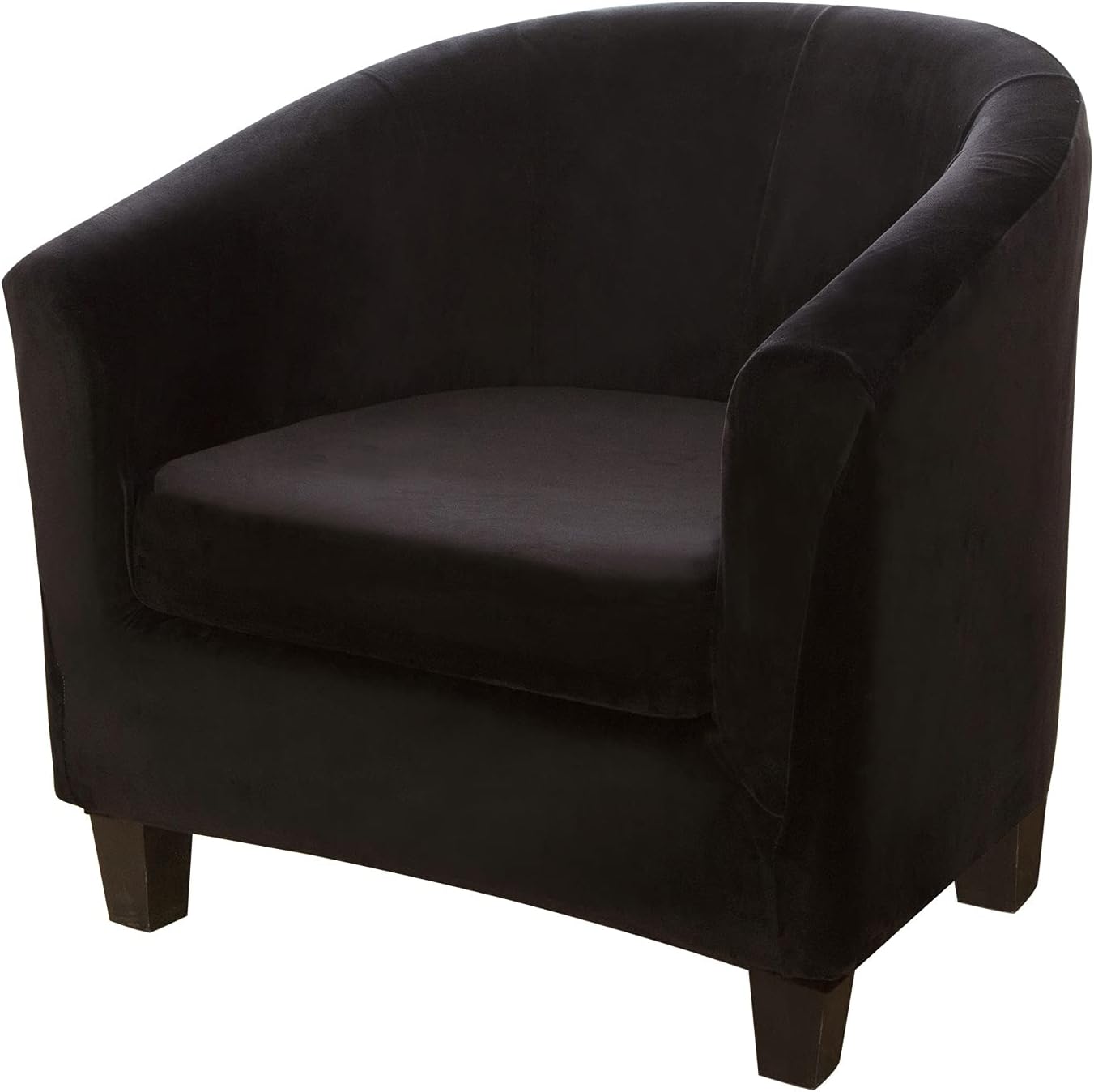 Velvet Stretch 2-Piece Club Chair Slipcover with Cushion Cover,Removable Tub Chair Cover w Elastic Bottom,Armchair Sofa Cover Furniture Protector Living Room Arm Chair Couch Cover(Black,1pc) : Home & Kitchen