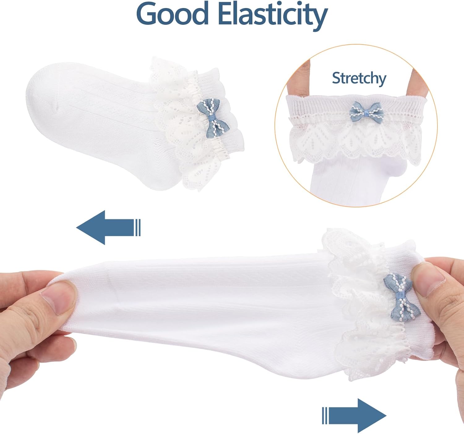 Meeshine 5 Pack Baby Girls Ruffle Lace Socks Toddler Frilly Cotton Cute Bow Knot Ankle Socks for Infant 0-3T - Image 3