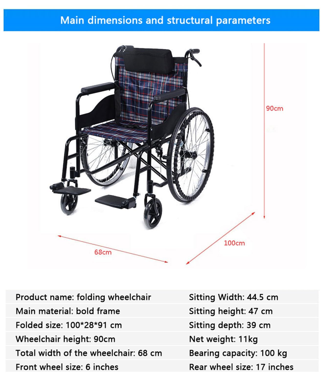 Sedia A Rotelle Leggera Pieghevole, Sedia da Trasporto Portatile Semovente Manuale per Anziani con Doppio Freno, Motorino per Ausili per La Deambulazione per Anziani E Disabili A