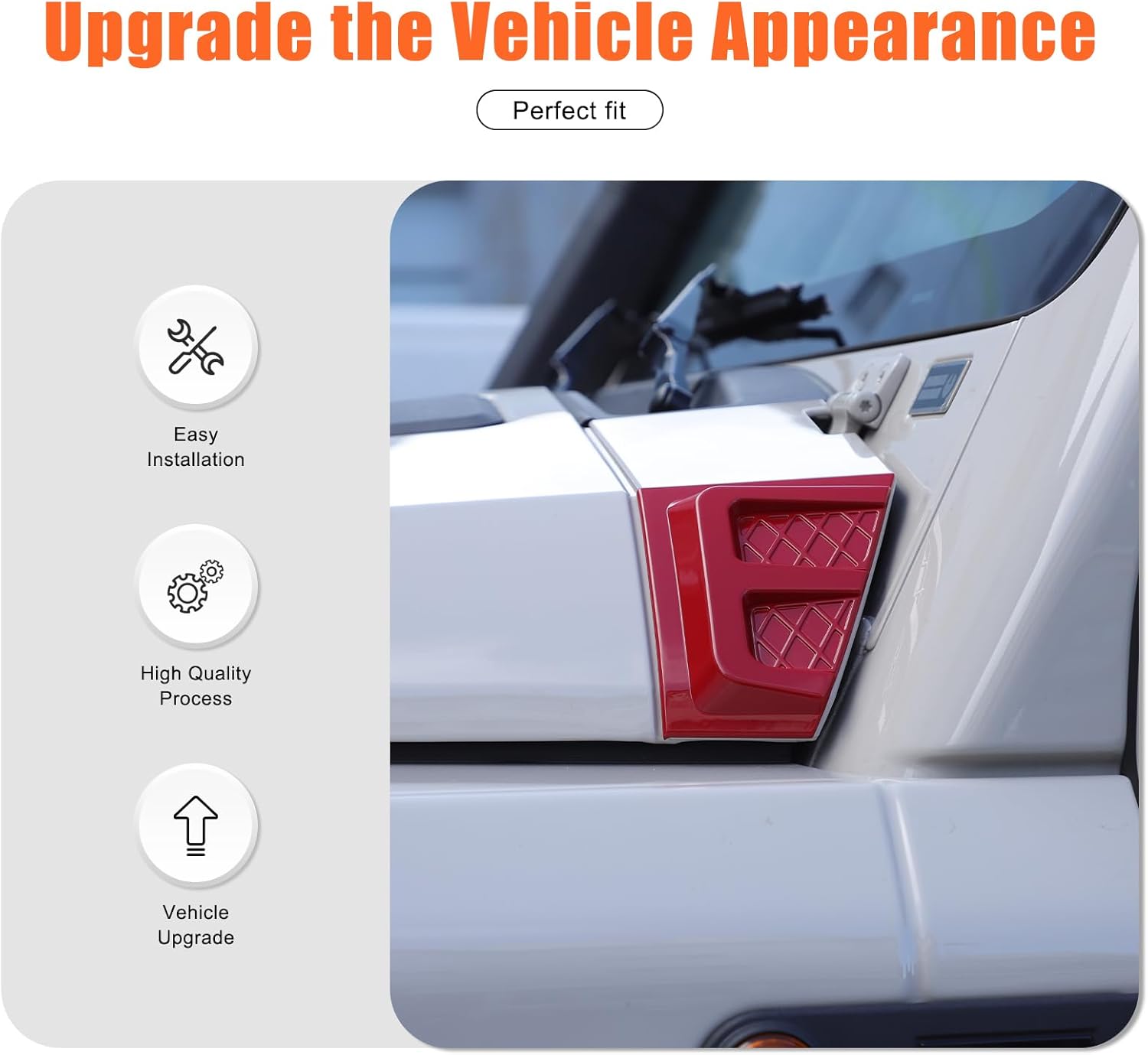 2PCS Car Black Cowl Armor Corner Guards Outer Cowling Cover Compatible with INEOS Grenadier 2020-2025 Accessories, Car Hood Left Right Side Armor Cover Trim Exterior Accessories (Red)