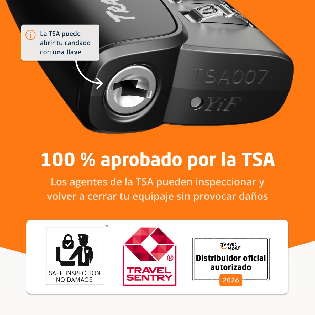 Candado TSA para maleta de viaje con indicador de apertura | Aprobado por la TSA | Candado de combinacion | Negro (6 uds.)