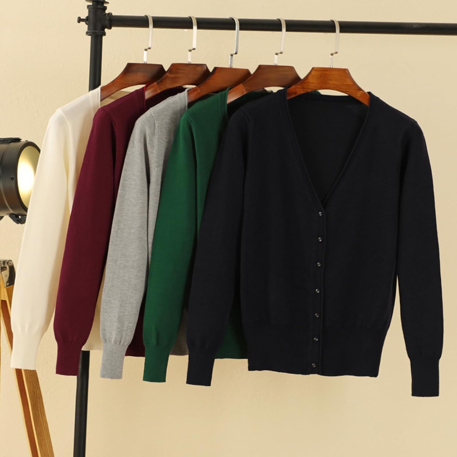 Wowcarbazole Women's Cardigan Sweaters Casual V Neck Button Down Lightweight Soft Long Sleeve Cropped Knit Tops - Image 2