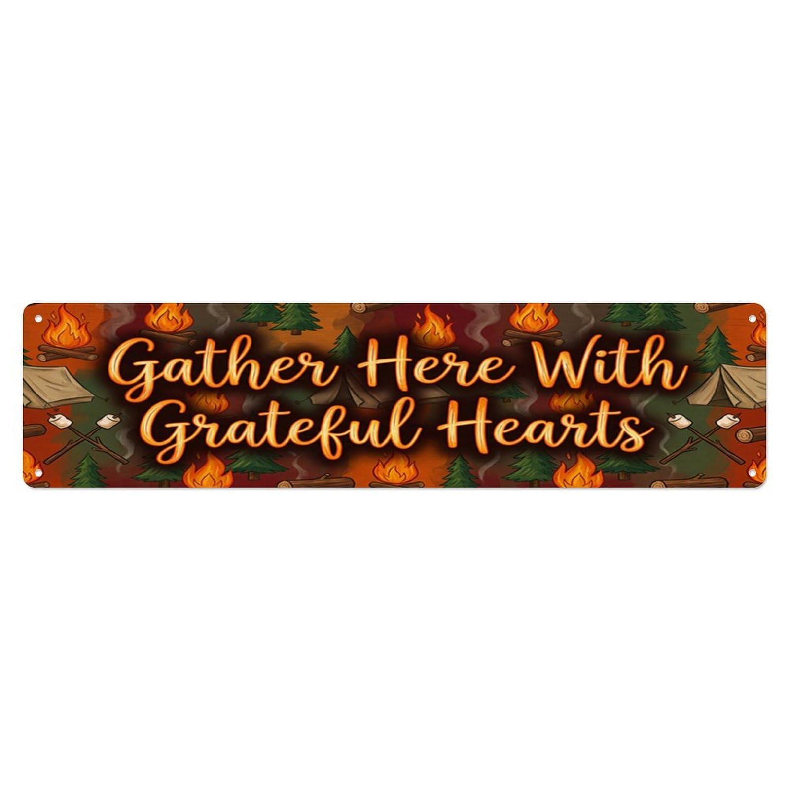 Campfire Outdoor Gather Here Metal Tin Skinny Sign Plaque Wall Decor for Cafe, Club Bar, Office, Home Garden Metal Poster 4x16Inch