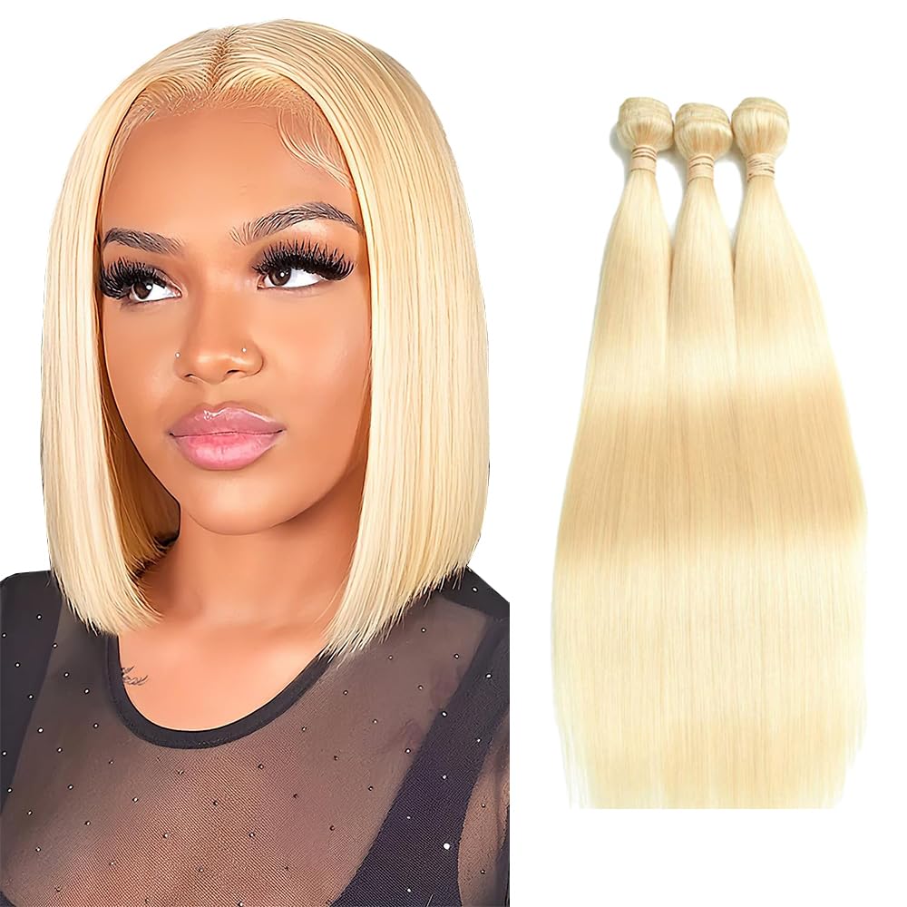AiPliantfis #613 Blonde Human Hair Bundles Straight Weave 3 Bundles Total 300g Unprocessed Glueless Virgin Double Weft Human Hair Extension 12 14 16 Inch