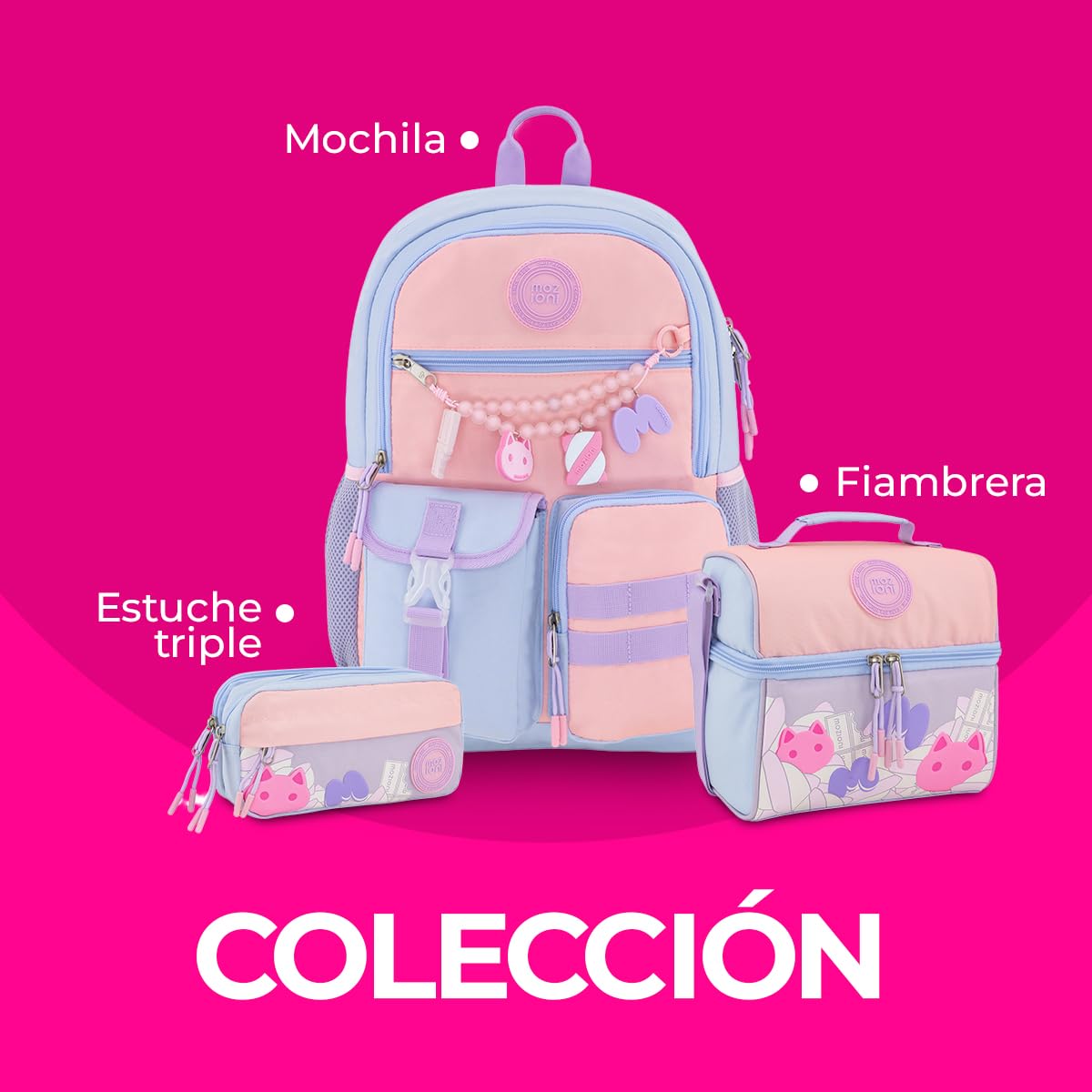 Zaino Cookie Charms, con doppio scomparto, 3 tasche anteriori, tasche laterali e organizer interno, uso versatile, viola - 23 litri di capacità