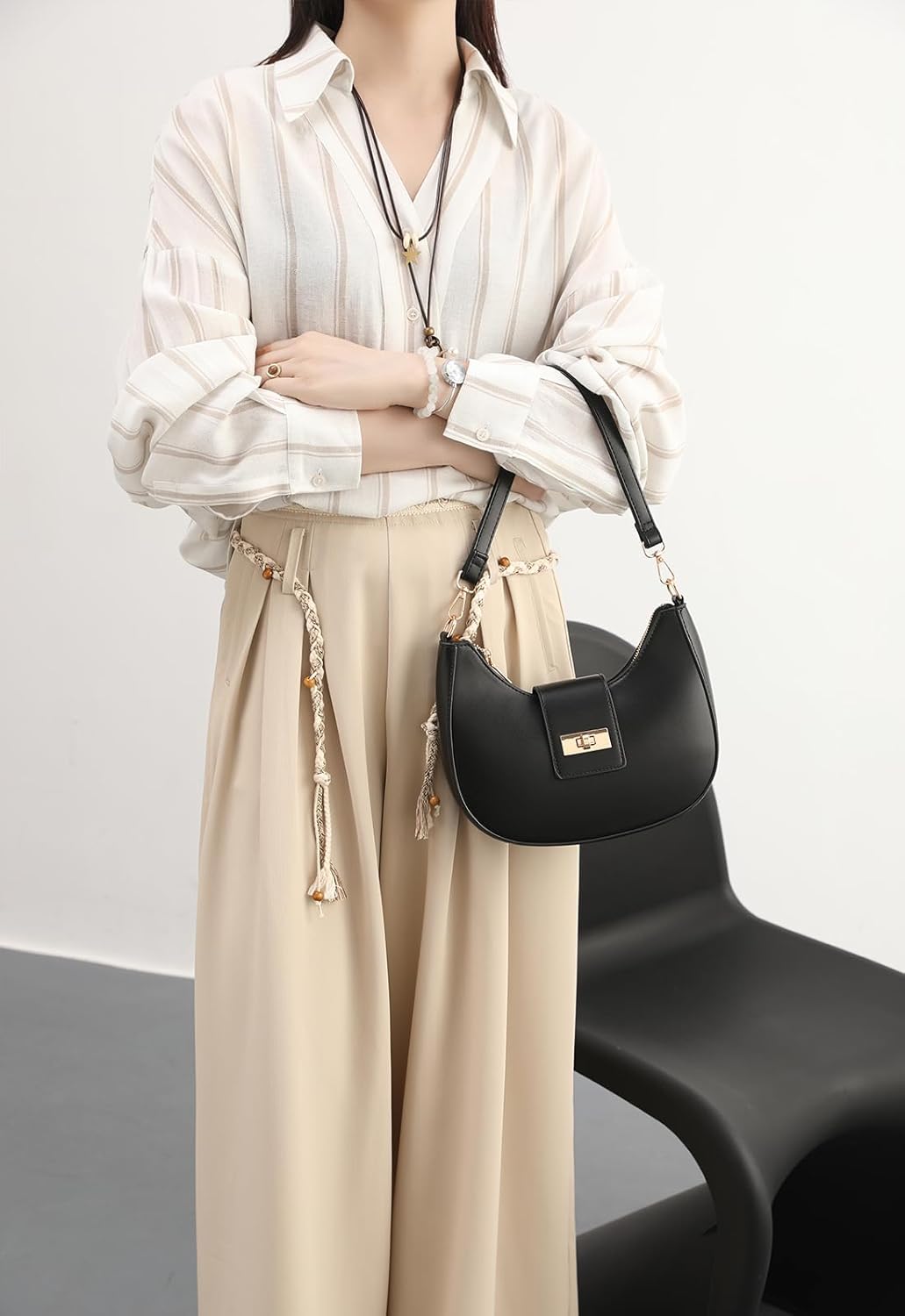 NIUEIMEE ZHOU Crescent Shoulder Bag for Women Retro Vegan Leather Crossbody Bags Tote HandBag Underarm Purses - Image 2