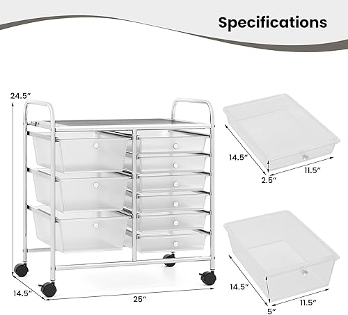 Vista 41 de Giantex - Carrito rodante, 10 cajones, organizador para aula, carrito de almacenamiento con ruedas para útiles escolares, de oficina, hogar, Negro