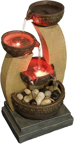 Miniatura 6 de Fuente de cuenco con niveles de oro de 11 "H con luces LED que cambian de color con adaptador marrón