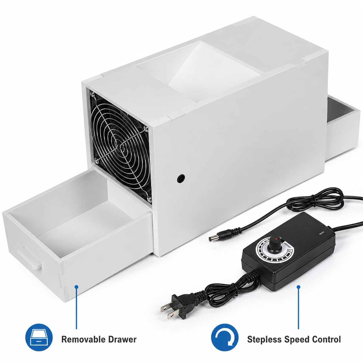 Máquina eléctrica de grano, ventilador ajustable para alimentación de pájaros con cajones dobles para limpieza de mijo, granos y semillas