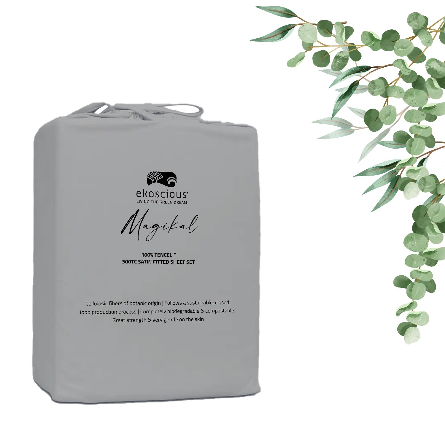 100% Tencel Lyocell Eucalyptus Sateen Soft Solid, Double Size, 18'' Deep Pocket Fitted Bed Sheet, Grey - Cool & Softer than Bamboo and Silk Sheets