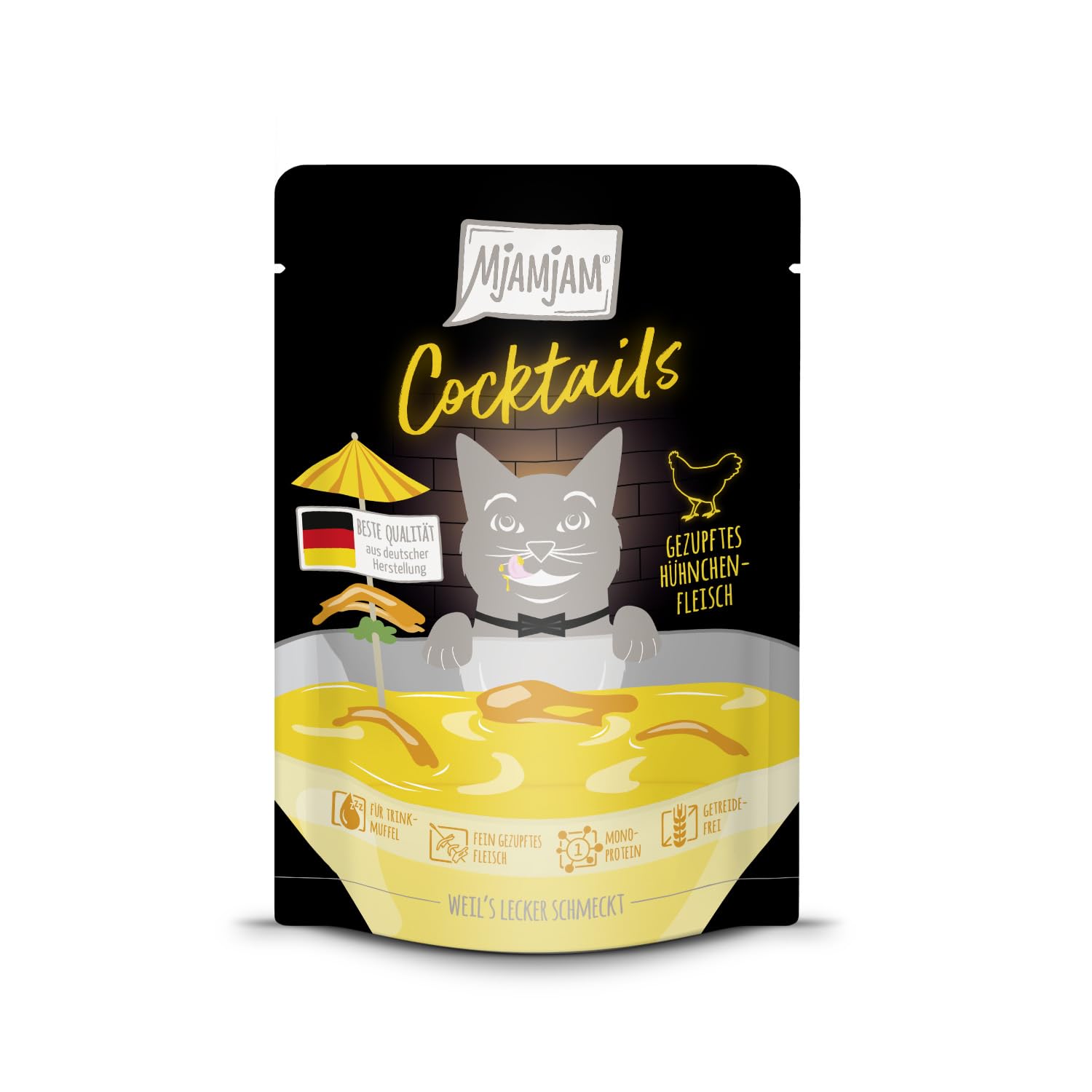MjAMjAM - Deliciosa Bebida para Gatos - Cocktails – Carne de Pollo desmigada, 1 Paquete (1x40g), sin Cereales