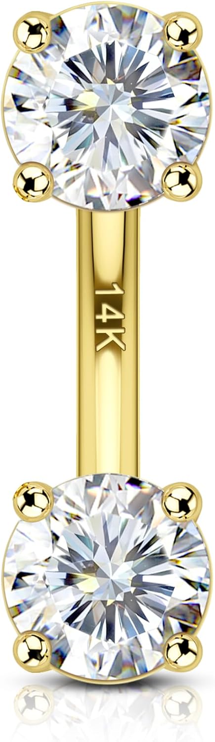 COCHARM 14K Solid Gold Rook Earrings Yellow Gold Snake Eye Eyebrow Rings 6mm 16g Real Gold Rook Barbell 8mm Curved Eyebrow Piercing Jewelry 14Kt Gold Eyebrow Barbell