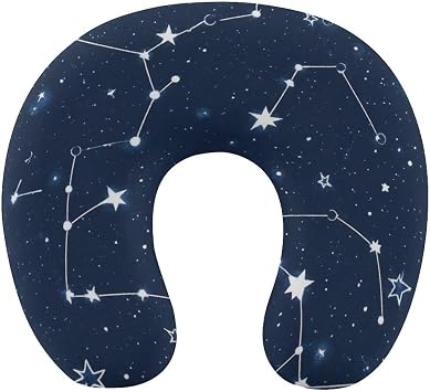 U Shaped Neck Pillow for Head Rest, Adult Airplane Pillow for Sleeping, Zodiac Constellation Galaxy Starry Night Stars Glow In The Dark Midnight Neck Pillow for Plane, Car & Home Recliner Use