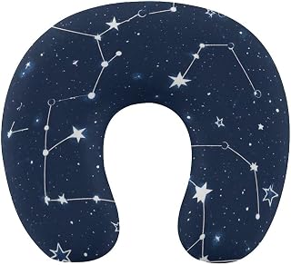 U Shaped Neck Pillow for Head Rest, Adult Airplane Pillow for Sleeping, Zodiac Constellation Galaxy Starry Night Stars Glow in The Dark Midnight Neck Pillow for Plane, Car & Home Recliner Use