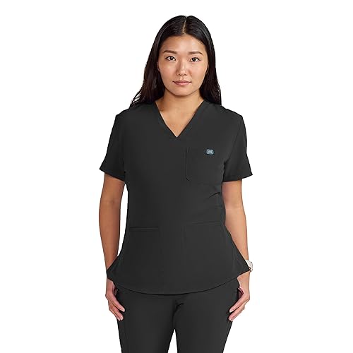ave Blusa quirúrgica tipo túnica con cuello en V y tres bolsillos para mujer color negro talla M