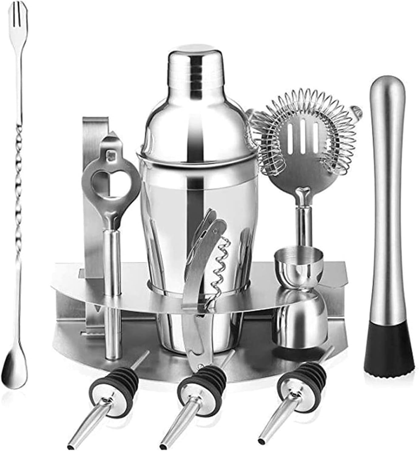 Bartender Kit 12 Piece Cocktail Shaker Set Stainless Steel Bar Set Accessories with Display Stand for Home Bars Parties Traveling