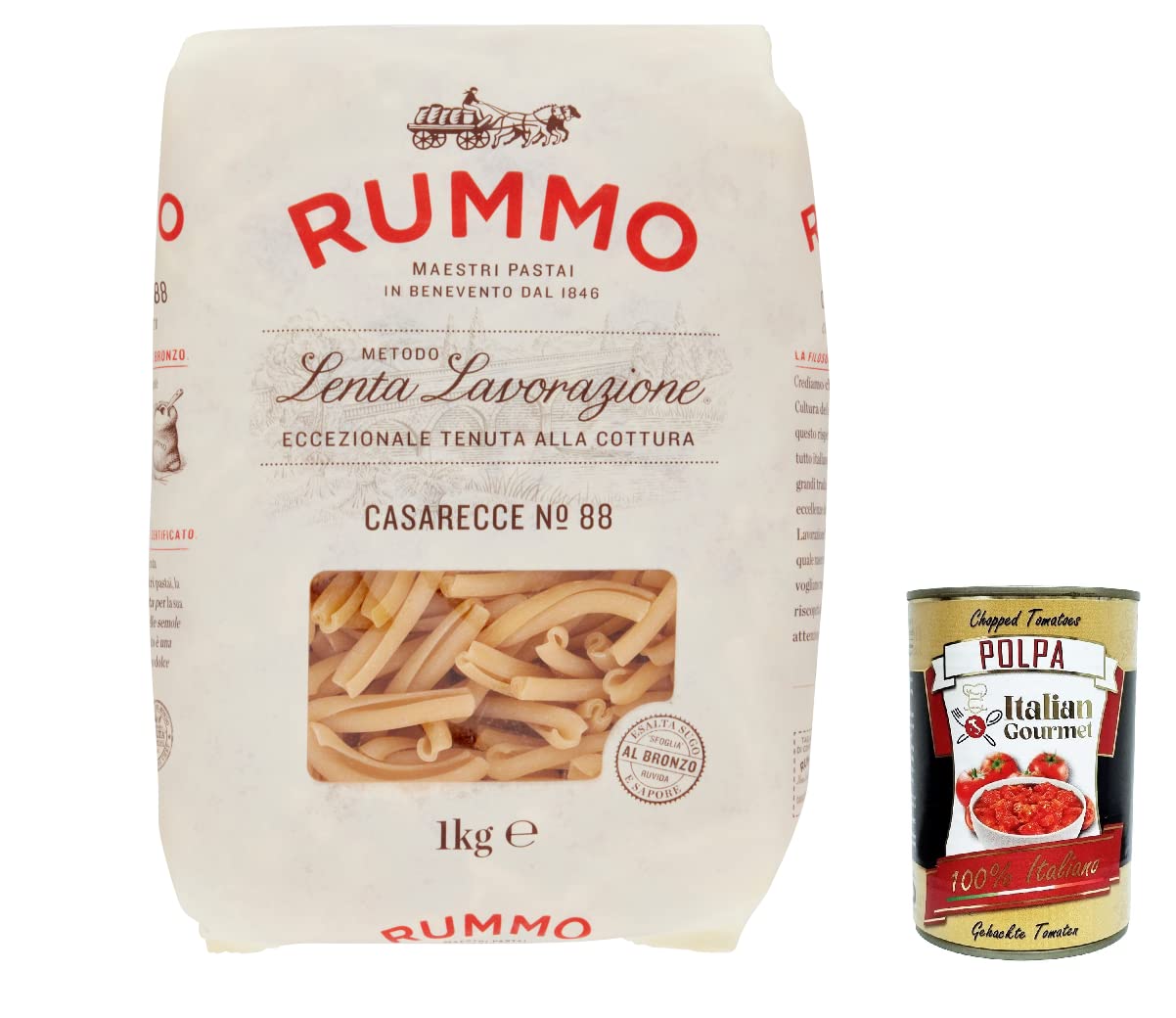 Italian Gourmet Casarecce N.88 Lenta Lavorazione pâtes au bronze 8 x 1kg