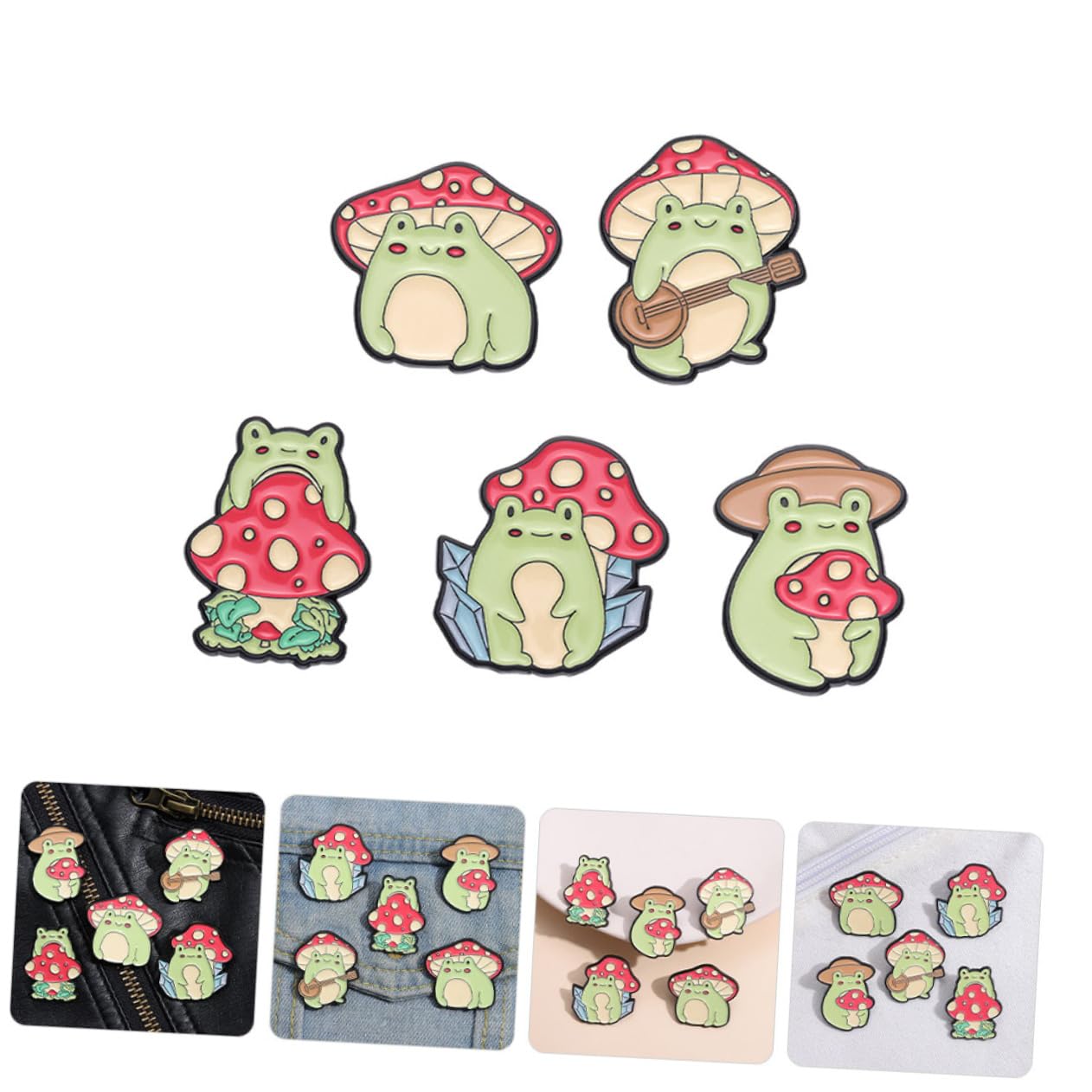 Jewelry Süße Froschpilzbroschen 5pcs Emaille Pins Tierabzeichen Set für Frauen Mode -Outfit Jewelry