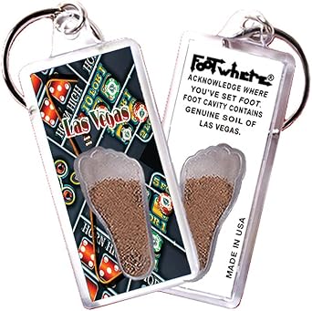 FootWhere Las Vegas Souvenir Key Chain. Genuine soil of Las Vegas inside foot cavity. Made in USA