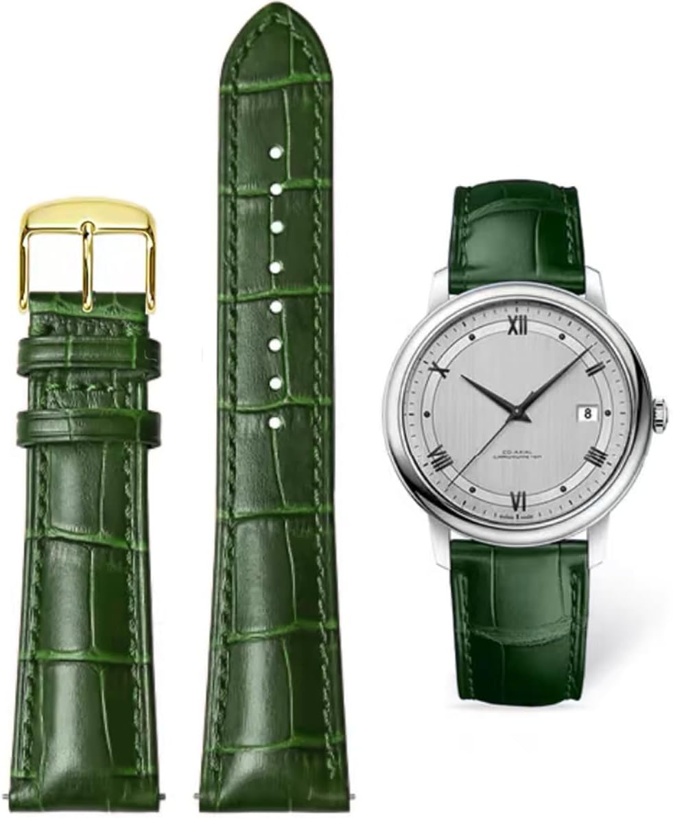 Watch Strap Leather Crocodile Straps Soft and Durable Leather Straps Replace Stainless Steel Watch Chains Metal Silver Gold Buttons Men and Women (12mm-24mm)