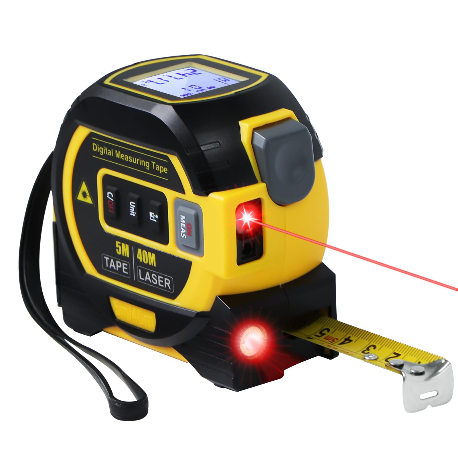 3 in 1 Digital Laser Tape Measure | Laser Level Crosshairs | 130ft/40m Laser Distance + 16ft/5m AutoLock Tape | Backlit LCD Display (Ft/Inch/M/mm & Fractions)