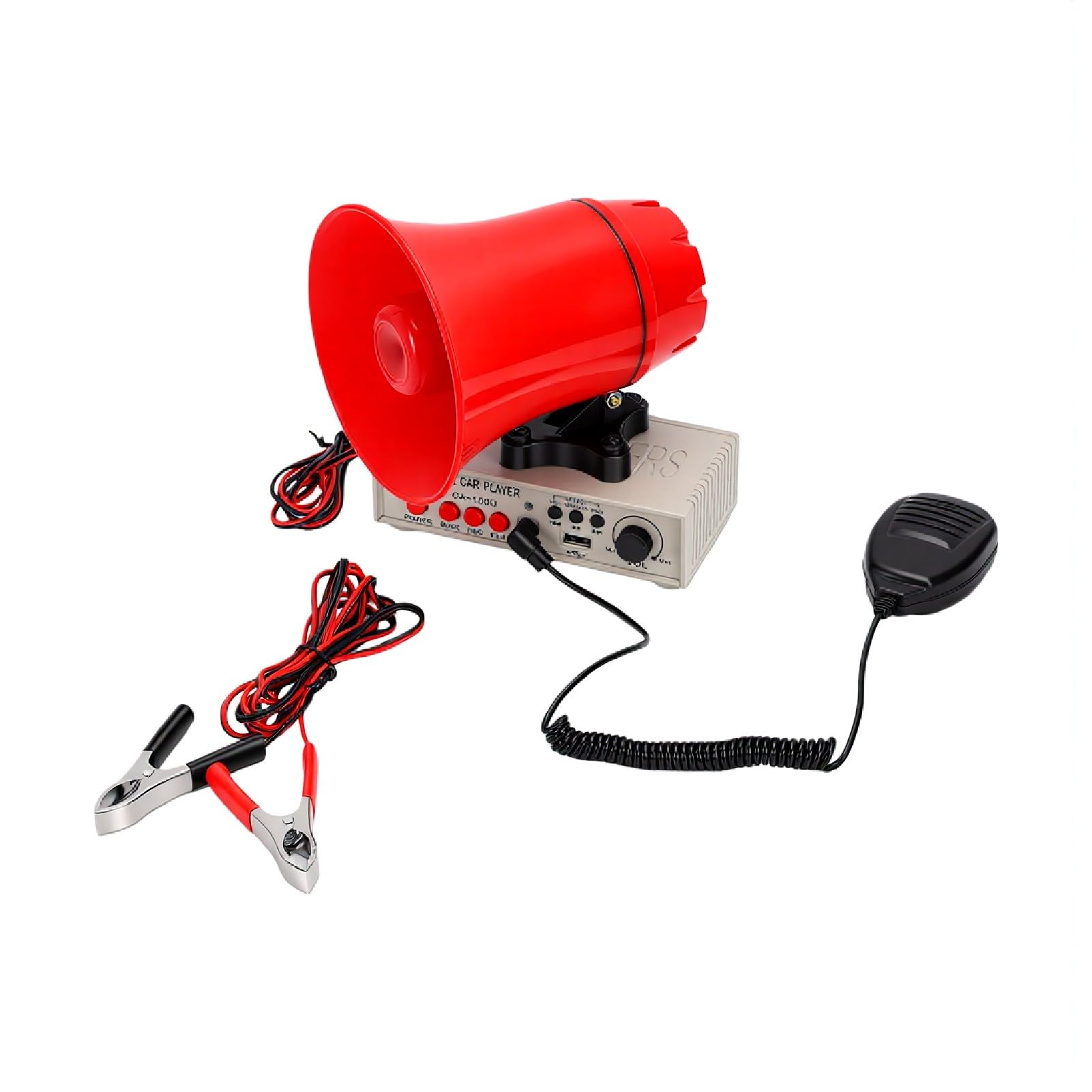 Auto-Warnalarm, Anpassbarer Ton, 12 V, 130 DB, Lautsprecher, Auto-Autoalarm mit Verstärkern, Mikrofonsystem und Kartenleser, MP3-Player, Alarmhupe, Sirene für die Baustelle