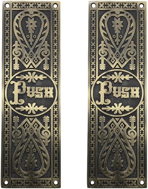 Adonai Hardware Decorative Brass Push Plate (10.2 Inch "Push" x 2 Pack, Antique Brass)