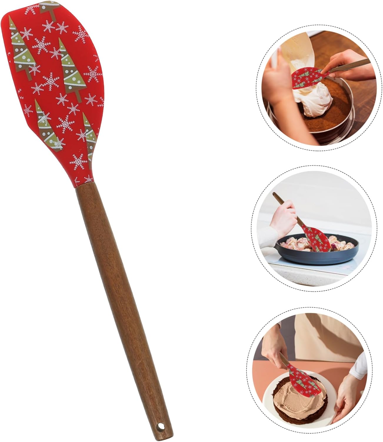 Xmas Christmas Silicone Spatula for Baking with Wooden Handle