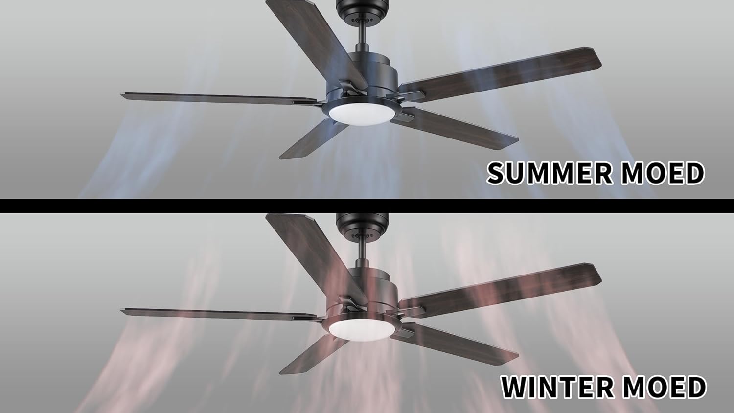 CEME Ceiling Fans with Lights, 10 Speeds DC Ceiling Fan with Remote, Modern 3 Light Colors Dimmable Low Profile for Bedroom, Living room, 60 inches, Black