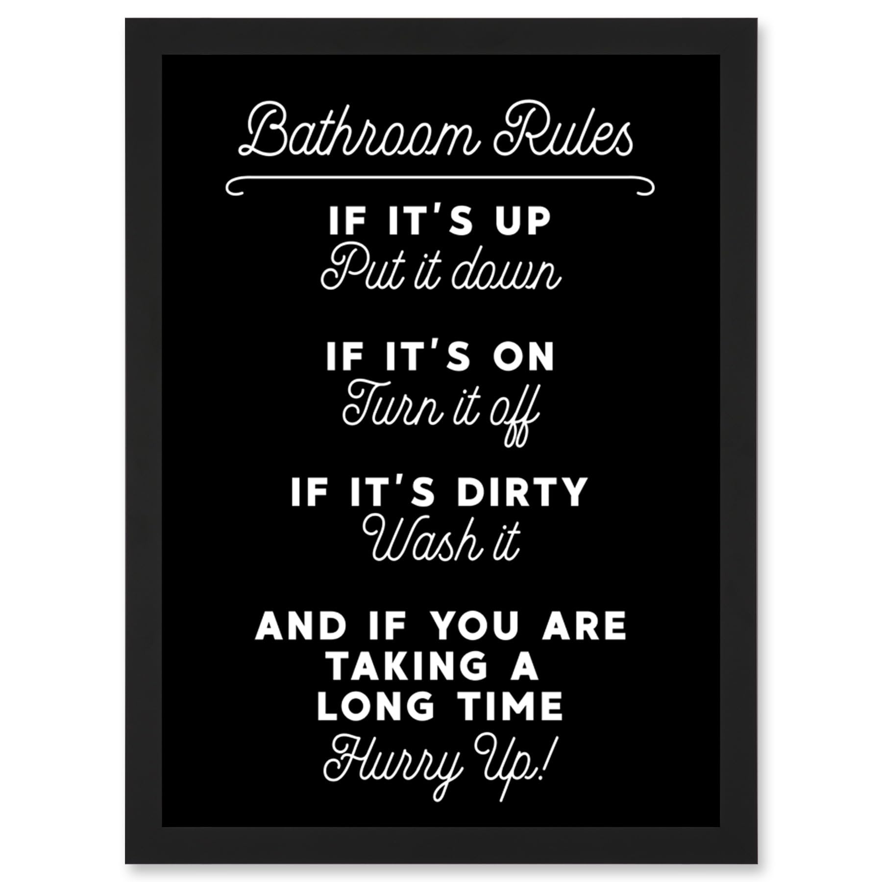 Funny Bathroom Wall Art Toilet Rules Sign Funny Decor Artwork Framed Wall Art Print A4