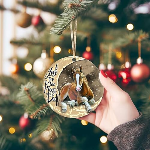 Miniatura 8 de Adorno de Navidad 2024  Horse I Love You to The Moon and Back - Adorno circular de cerámica  Decoración colgante para árbol de Navidad, regalo para