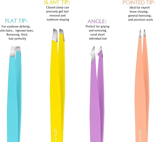 Miniatura 3 de LANKIZ Pinzas para el vello facial de las mujeres – Pinzas de cejas de acero inoxidable de precisión para hombres y mujeres, puntas inclinadas y