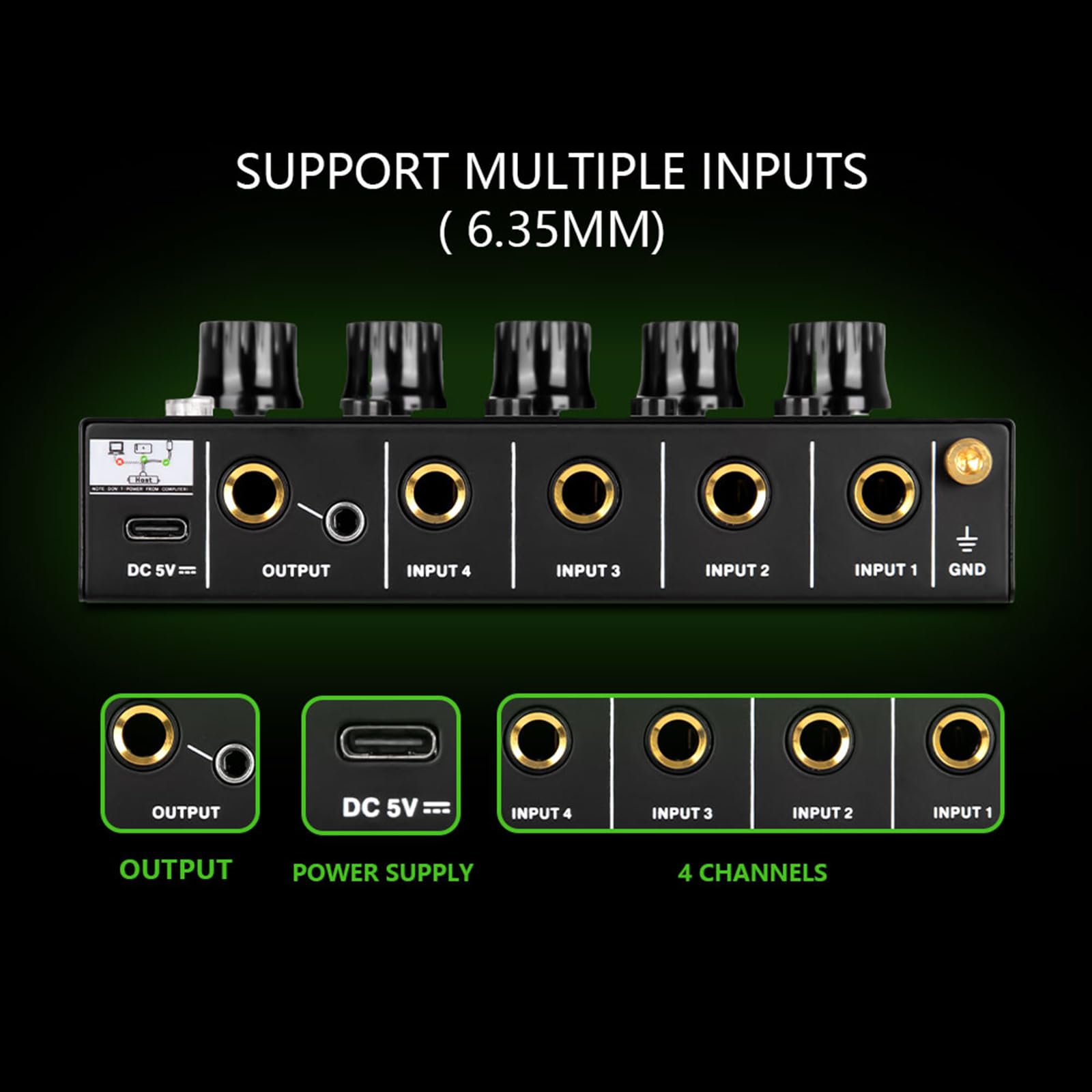 Mezclador auditivo portátil de 4 canales, diseño de metal, sonido profesional, compatibilidad con múltiples dispositivos, mezclador auditivo USB