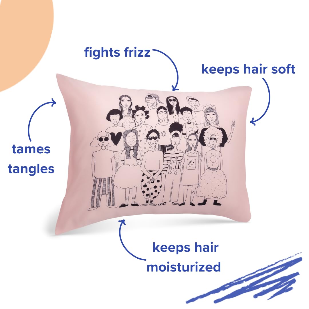 Rad Royals Satin Pillowcase for Kids' Hair & Skin, Zipper Free, Toddler & Travel Size, 13 x 18 inches, Standard Size, 20 x 26 inches, Soft Vegan Silk Pillow Case, Toddler, One Love, Pink