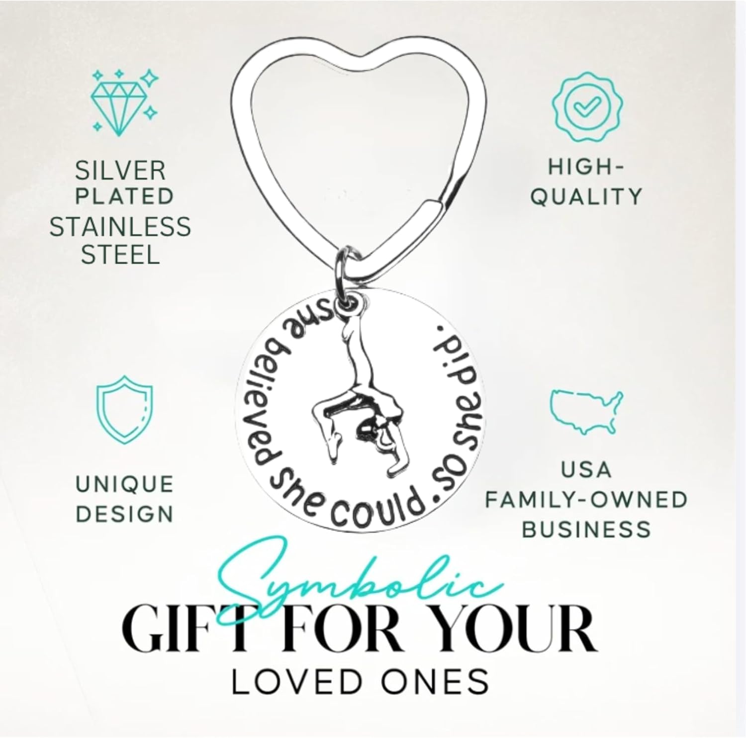 Sportybella Gymnastics Charm Keychain, She Believed She Could So She Did Jewelry, Gifts for Gymnasts and Teams - Image 3