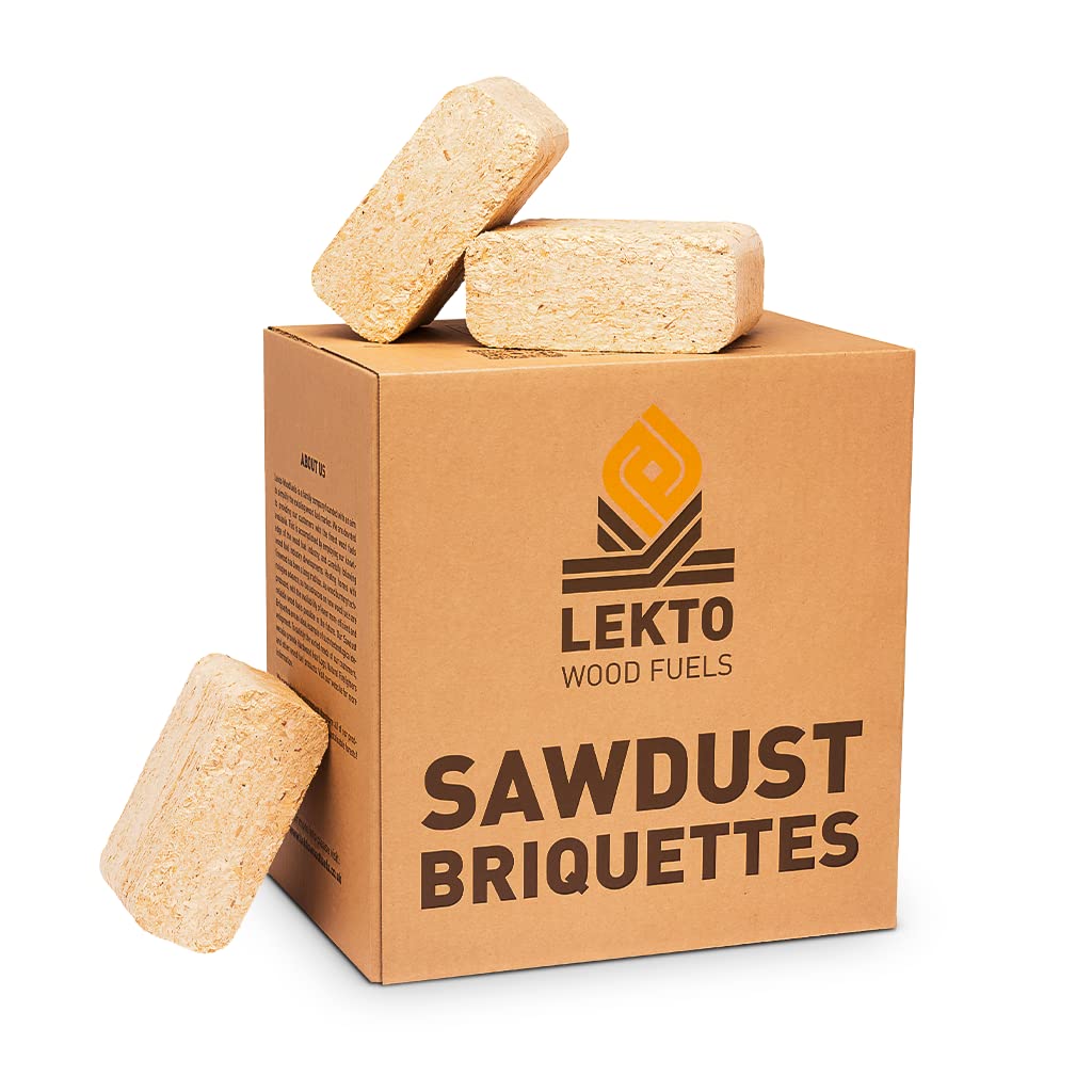 Lekto Woodfuels Light Sawdust Briquettes - 1 X 17Kg (20 Briquettes), High Heat Burn | Ideal For Wood Burners, Log Stoves, Ovens, Fire Pits & Fireplace | Eco & Low Moisture 9% | Easy To Hardwood Birch