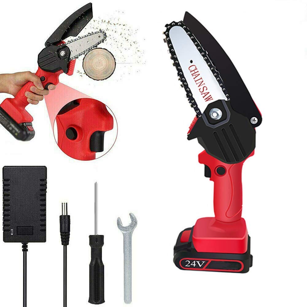 Minimotosierra inalámbrica de 4 pulgadas 24V,motosierra eléctrica de mano con 1 batería portátil recargable para motosierra eléctrica eléctrica de podar con cadena para madera,árboles