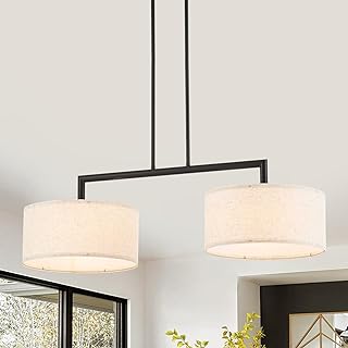 39” Modern Chandelier Off-White Fabric Shade 2-Lights Adjustable Industr...