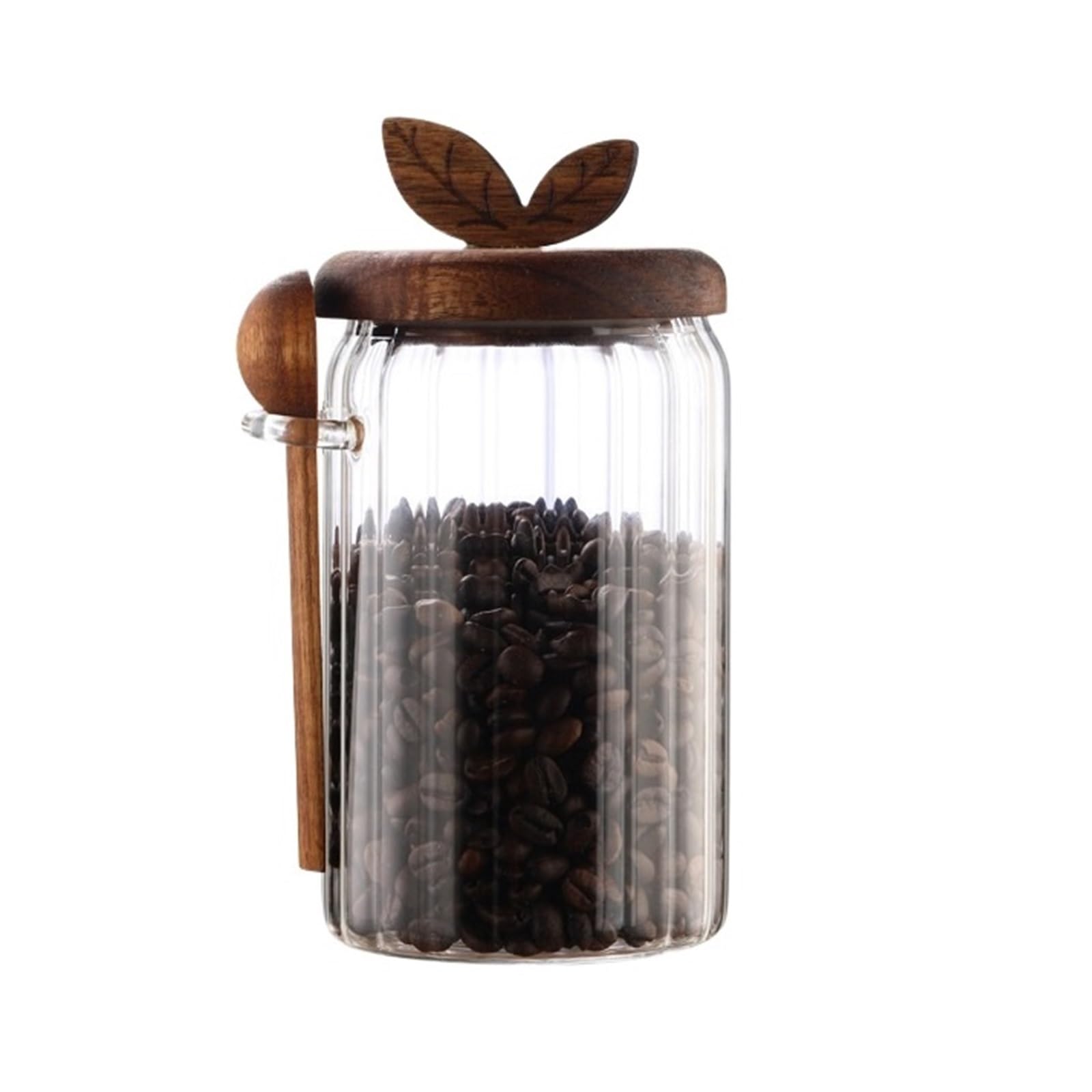 HYFEUOKF 2Pcs Striped Glass Storage Jars For Kitchen Herbs And Spices With Spoons Wooden Lids And Airtight Containers(800ml)