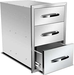 Outdoor Kitchen Drawers Stainless Steel, BBQ Drawer Inserts for Built-in Patio Grill Station, Triple Drawer, 14''W x 21''H x 21''D