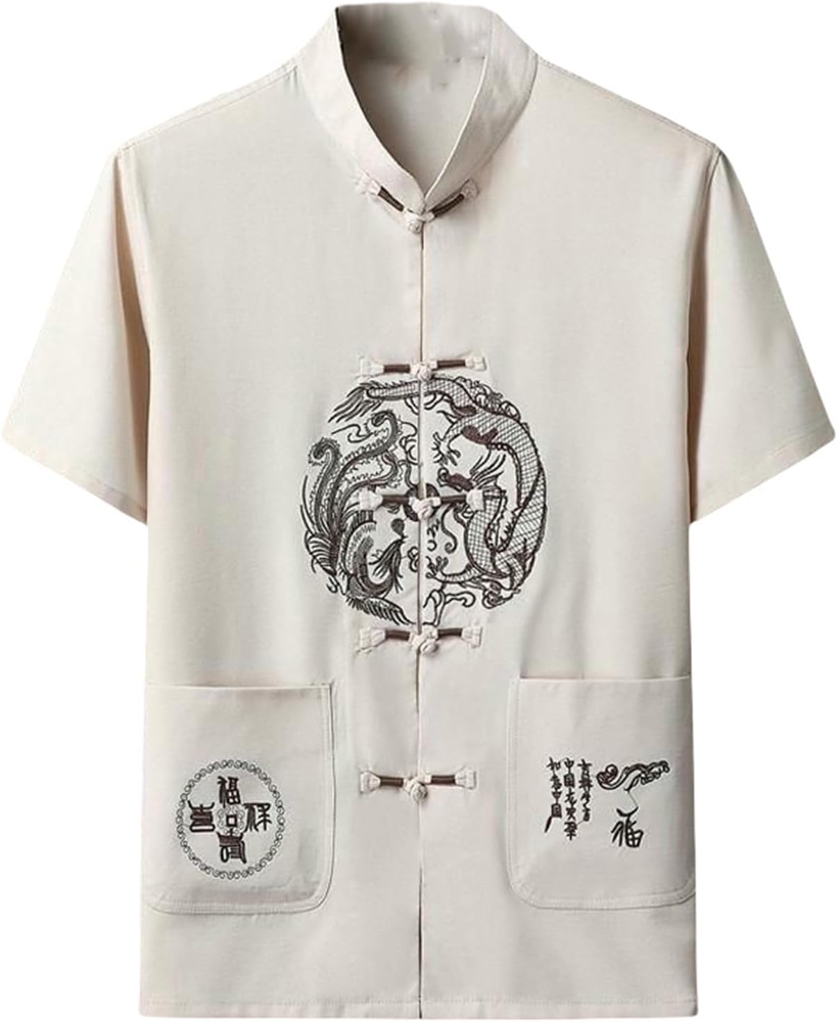Men's Summer Retro Chinese Style Tang Suit Ice Silk Embroidered Short Sleeve Shirt