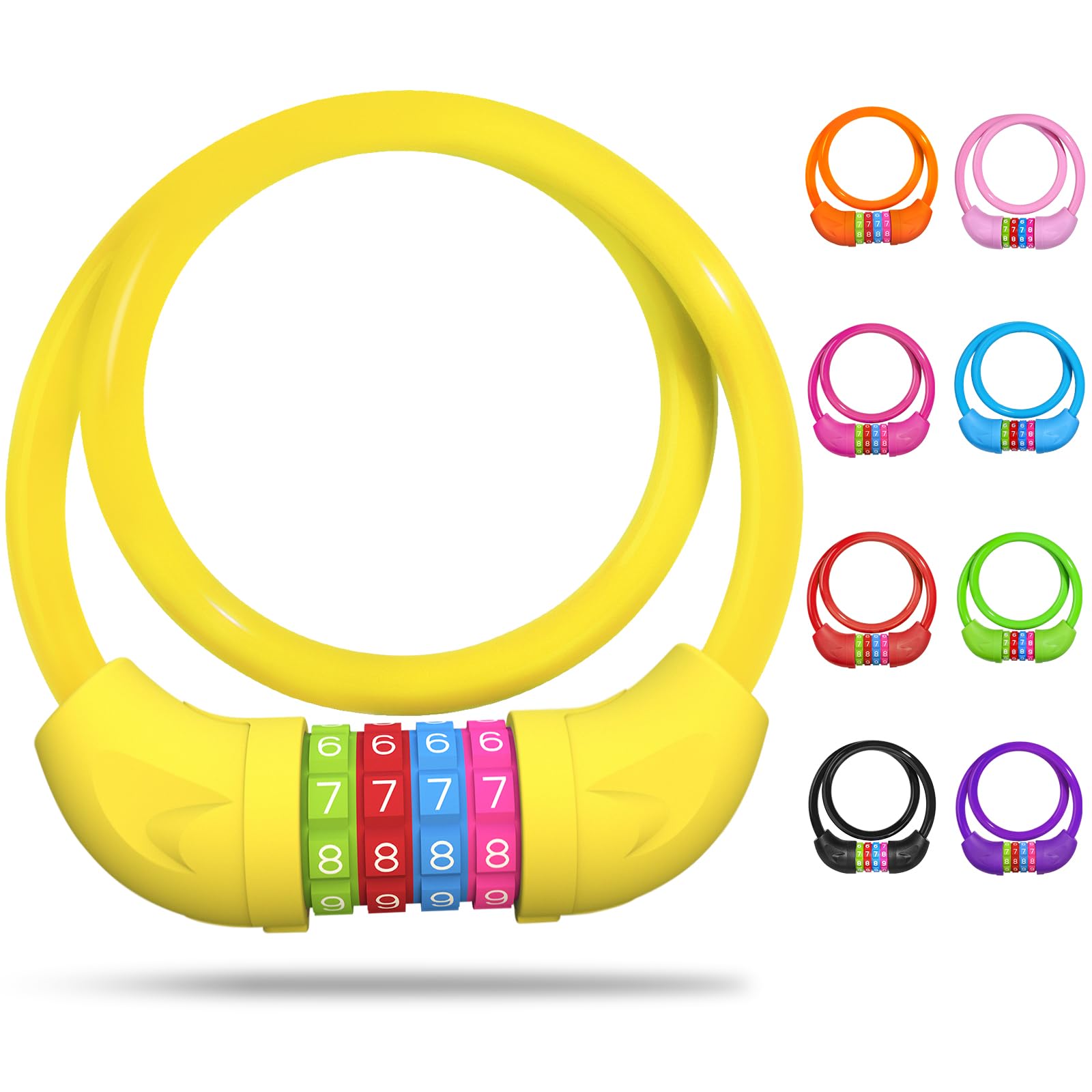 SPGOOD Fahrradschloss Kinder mit 4-stelligem Code, 10 mm Stahlkabel(Gelb)